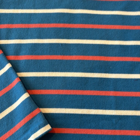 LL Bean boatneck shirt, blue/salmon/white stripe, 3/4 sleeves, size L - Picture 3 of 5